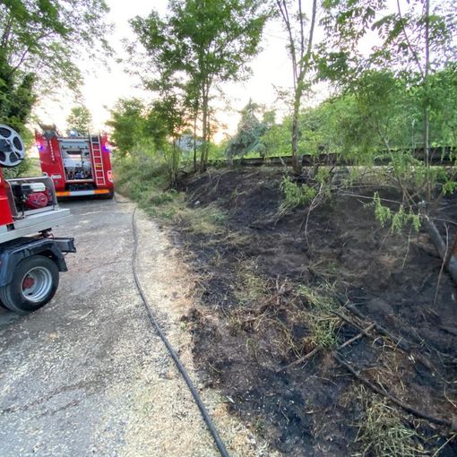 Pieve del Cairo: a fuoco un tratto di ciglio stradale sulla provinciale 28