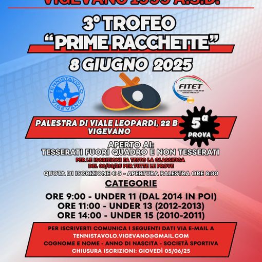 Tennistavolo, torneo “prime racchette”, l’ultima prova la organizzerà il TT Vigevano 1999