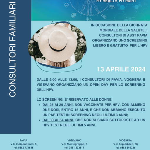 7 aprile 2024: Giornata Mondiale della Salute (“My Health, My Right”). Le iniziative di Asst Pavia