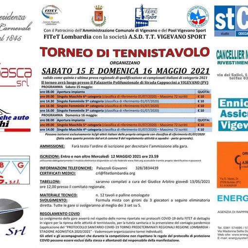 Primo evento post-pandemia al palazzetto di strada Cappuccini. Ad organizzarlo è il Tennistavolo Vigevano Sport