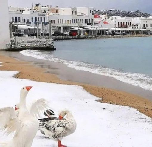 FOTO. Che beffa: neve a Mykonos e da noi ancora nulla dall'8 dicembre...