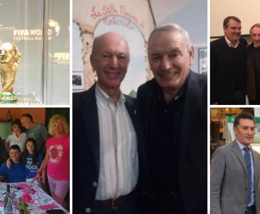 Dall'alto in senso orario Alberto Cerruti, classe 1954, milanese, al museo Fifa di Zurigo con la Coppa del Mondo, con l'indimenticabile Gigi Riva e poi con Tardelli, Marini, Gentile e Collovati, poi ancora con Gentile di cui ha scritto il libro e, qui sopra a sinistra, a casa di Candida, la nipote di Rombo di Tuono