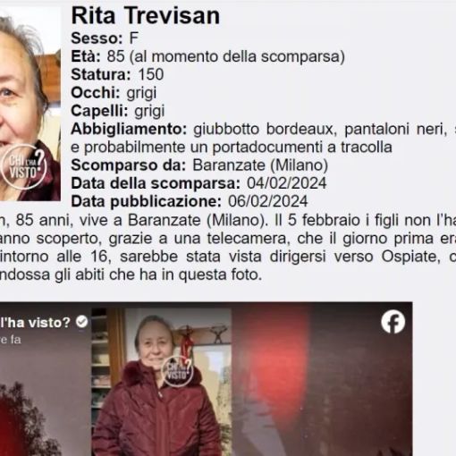 Bollate: scomparsa donna di 85 anni