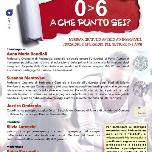 Vigevano, venerdì 16 aprile il convegno online &quot;ZeroSei a che punto sei?&quot;