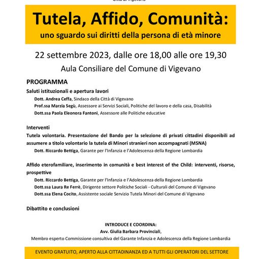 Vigevano, &quot;Tutela, affido, comunità&quot;, incontro in comune per uno sguardo sui diritti dei minori