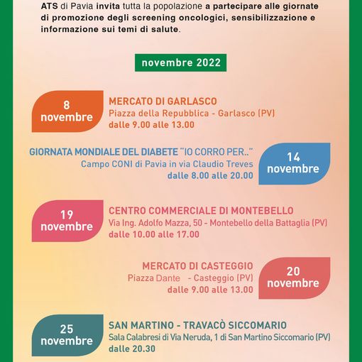 Ats Pavia, al via l'iniziativa itinerante &quot;Autunno in prevenzione&quot;
