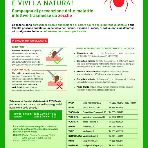 Allerta zecche estate 2023: Ats Pavia amplia l’offerta di centri di conferimento sul territorio