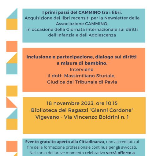 Vigevano: l'associazione Cammino promuove un evento, in occasione della giornata internazionale sui diritti dell'infanzia e dell'adolescenza