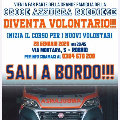Robbio, al via il corso della Croce Azzurra Robbiese per diventare volontario