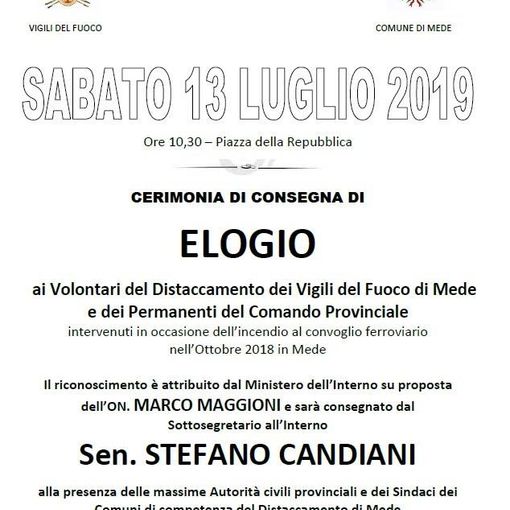Mede: sabato verrà consegnato un elogio ufficiale ai Vigili del Fuoco che evitarono l'esplosione di un treno carico di propilene