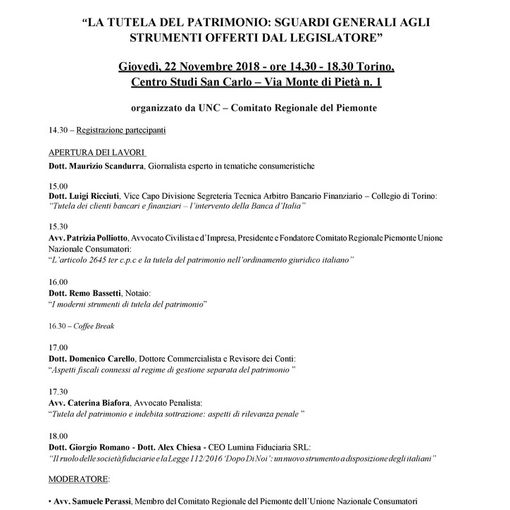 Consumatori, a Torino un convegno sulla tutela del patrimonio