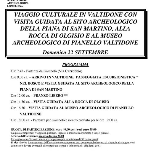 Gambolò, il Museo Archeologico Lomellino organizza un viaggio culturale in Valtidone