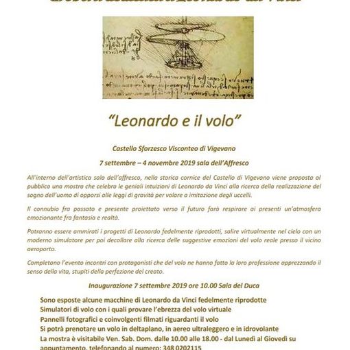 Vigevano, proseguono le celebrazioni leonardiane con la mostra &quot;Leonardo e il Volo&quot;