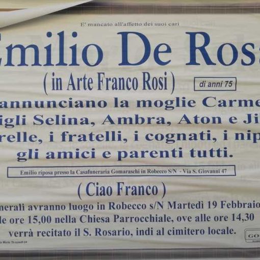 Martedì a Robecco i funerali di Franco Rosi