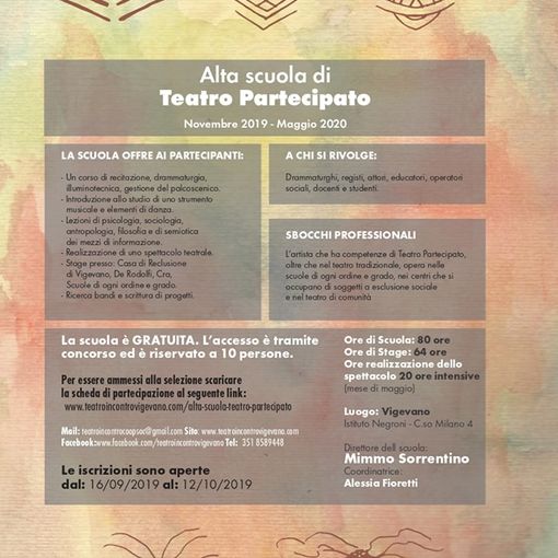 Vigevano: dieci selezionati accederanno a &quot;L'Alta Scuola di Teatro Partecipato&quot; di Mimmo Sorrentino