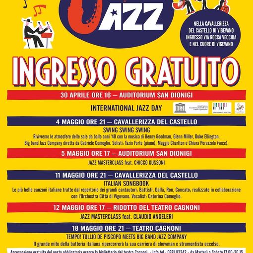 “A Vigevano Jazz”: incontri, lezioni e concerti con Tullio De Piscopo, Jazz Company Big Band, Caterina Comeglio e Orchestra Città di Vigevano dal 30 aprile al 2 giugno