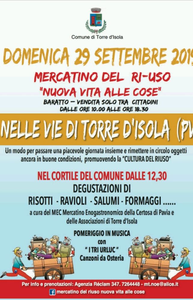 Mercatino del Ri-Uso, appuntamento a Torre d’Isola Mercatino del Ri-Uso, appuntamento a Torre d’Isola