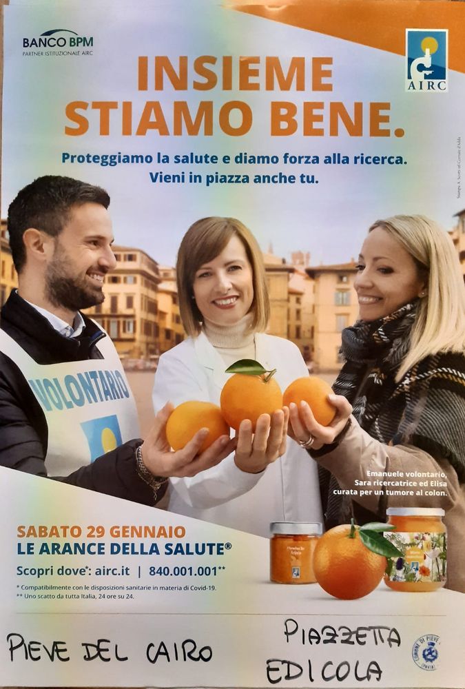 Pieve del Cairo: sabato 29 gennaio tornano le arance dell'Airc