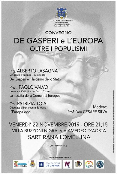 Sartirana: un dibattito dedicato a “De Gasperi e l’Europa – oltre i populismi”.