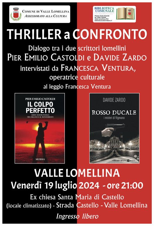 Valle, domani sera “Thriller a confronto”: alla biblioteca Marucchi, Pier Emilio Castoldi e Davide Zardo, dialogano con Francesca Ventura Valle, domani sera “Thriller a confronto”: alla biblioteca Marucchi, Pier Emilio Castoldi e Davide Zardo, dialogano con Francesca Ventura