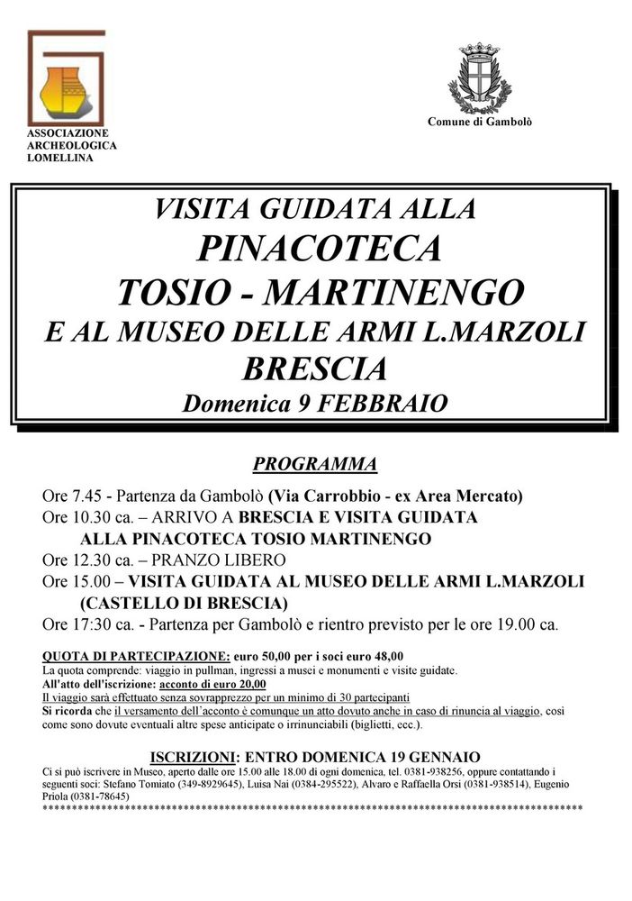 Gambolò, il Museo Archeologico Lomellino porta soci e appassionati alla Pinacoteca Tosio-Martinengo