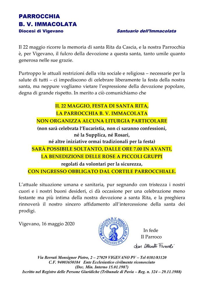 Vigevano, la parrocchia dell'Immacolata celebra Santa Rita