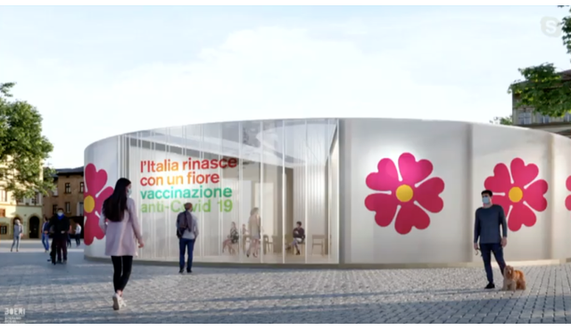 Vaccino anti-Covid nei gazebo a forma di primula