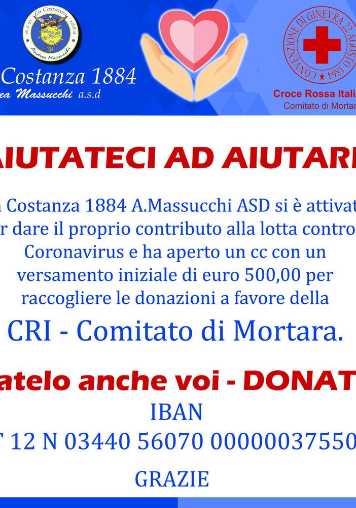 Mortara, anche la Costanza 1884 dà il proprio contributo per l'emergenza