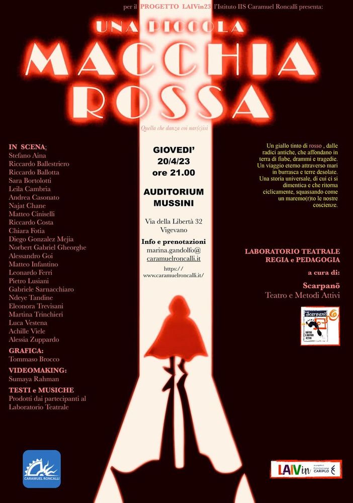 Vigevano: all'auditorium Mussini in scena gli studenti dell'istituto Itis Caramuel con &quot;Una piccola macchia rossa&quot;