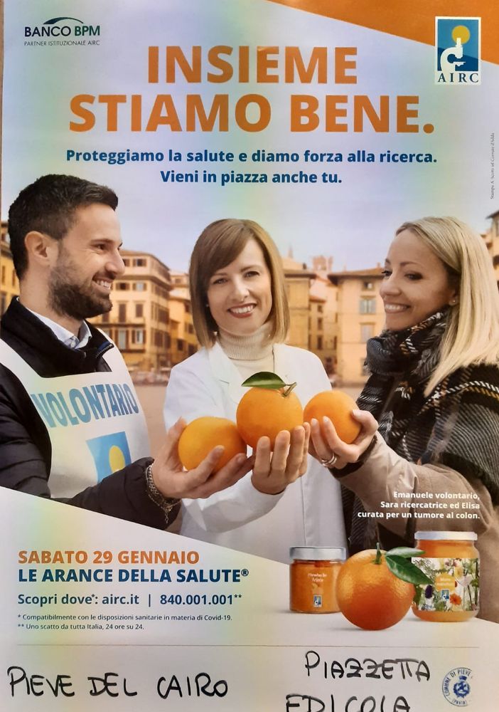 Pieve del Cairo: sabato 29 gennaio tornano le arance dell'Airc