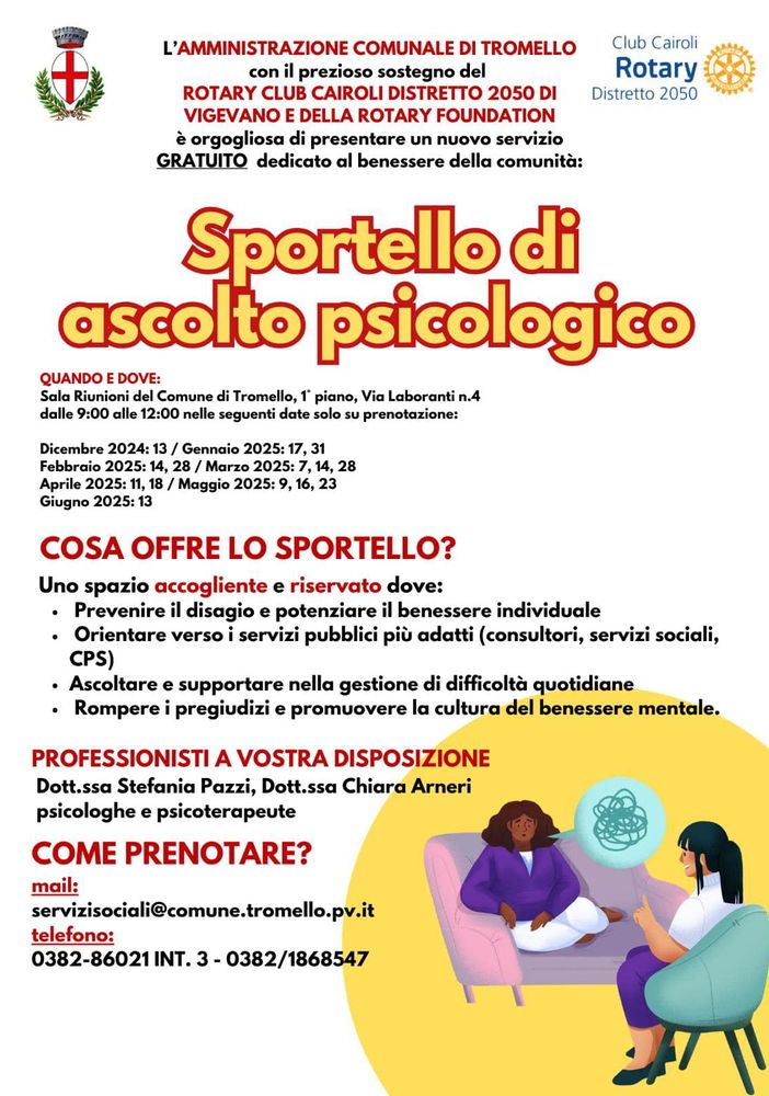 Tromello, aperto lo sportello di ascolto psicologico