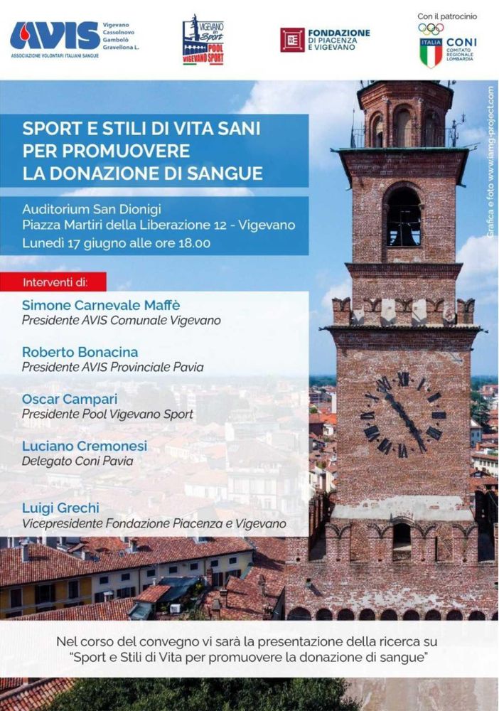 Lunedì 17 giugno alle ore 18 il convegno &quot;Sport e stili di vita sani per promuovere la donazione di sangue&quot;