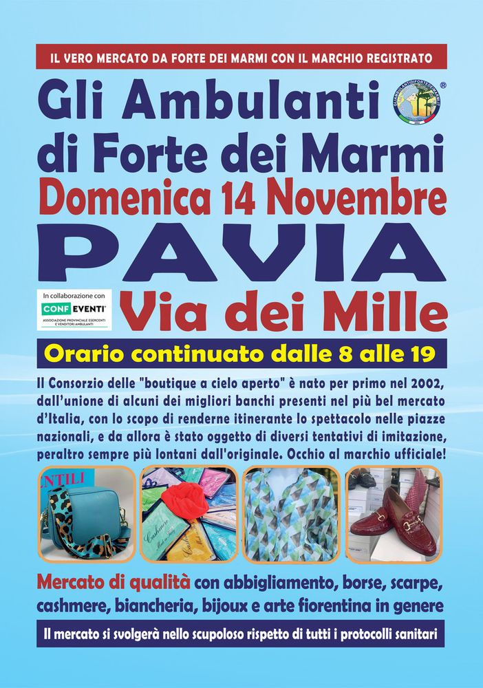 L’originale Consorzio de &quot;Gli Ambulanti di Forte dei Marmi®” a PAVIA domenica 14 novembre