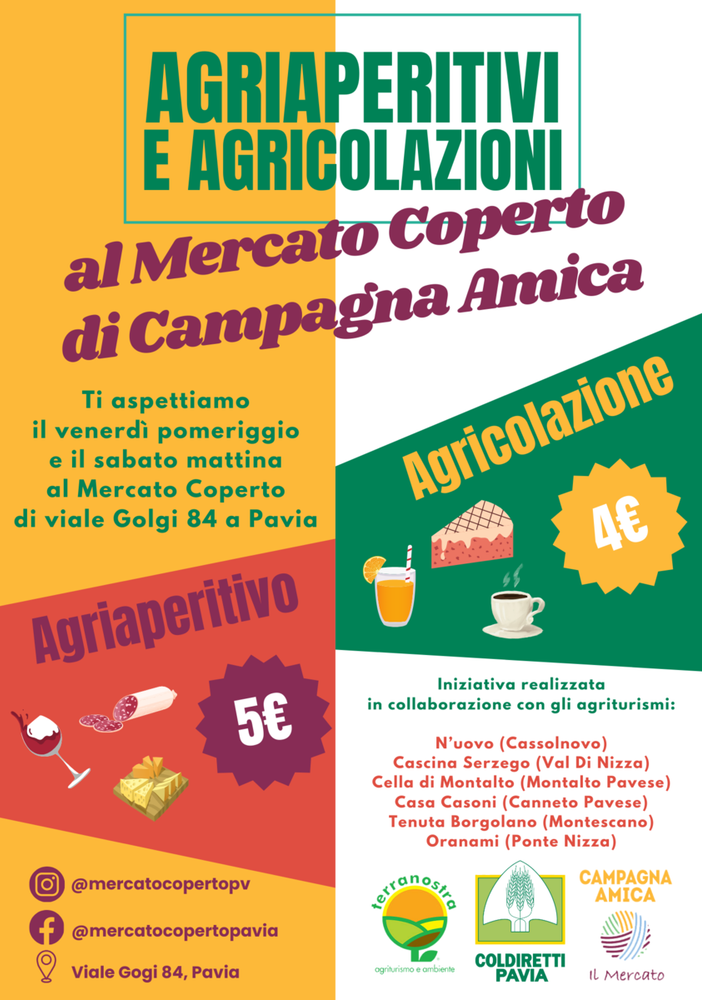 Campagna Amica, agriaperitivi e agricolazioni al Mercato Coperto di Viale Golgi 84 a Pavia