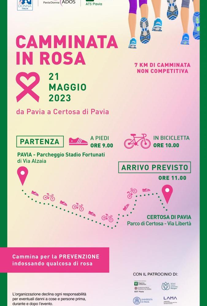 Domenica 21 maggio a Pavia torna la camminata “In Rosa”,  per la prevenzione contro i tumori femminili