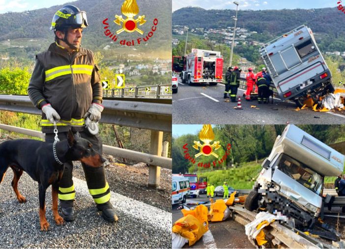 Camper finisce contro le barriere in A9: soccorsi l’autista e il suo cane