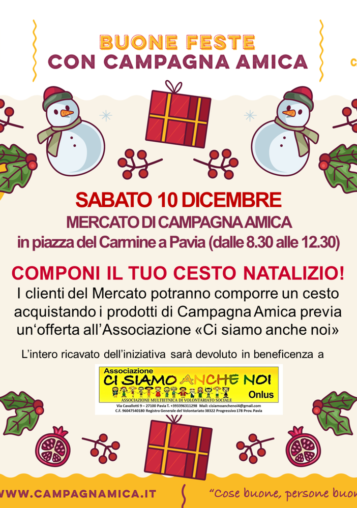Natale, cesti natalizi solidali e a km zero al Mercato di Campagna Amica a Pavia