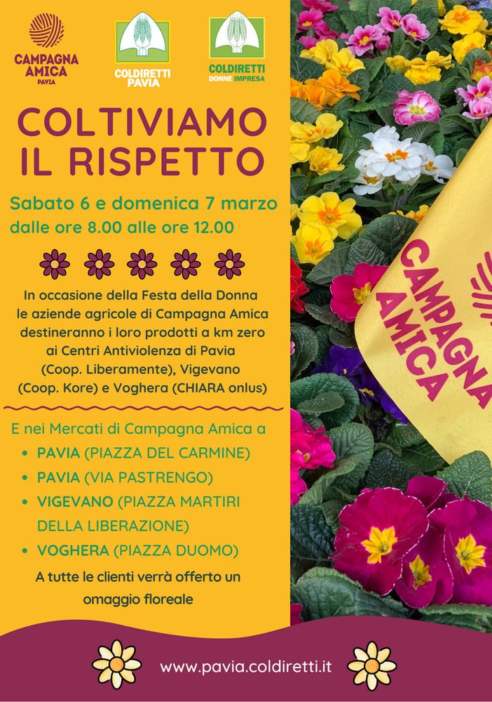 Festa della donna, i mercati di Campagna Amica Pavia donano prodotti a km zero ai Centri Antiviolenza
