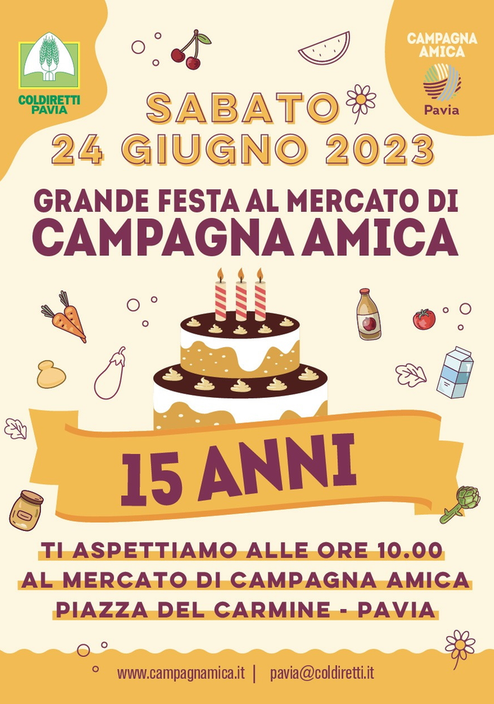 Pavia, il mercato di Campagna Amica compie 15 anni. Sabato 24 giugno appuntamento in piazza del Carmine