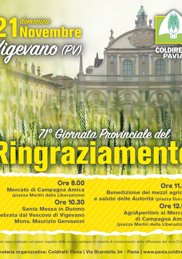 domenica 21 novembre a Vigevano il ringraziamento di Coldiretti Pavia