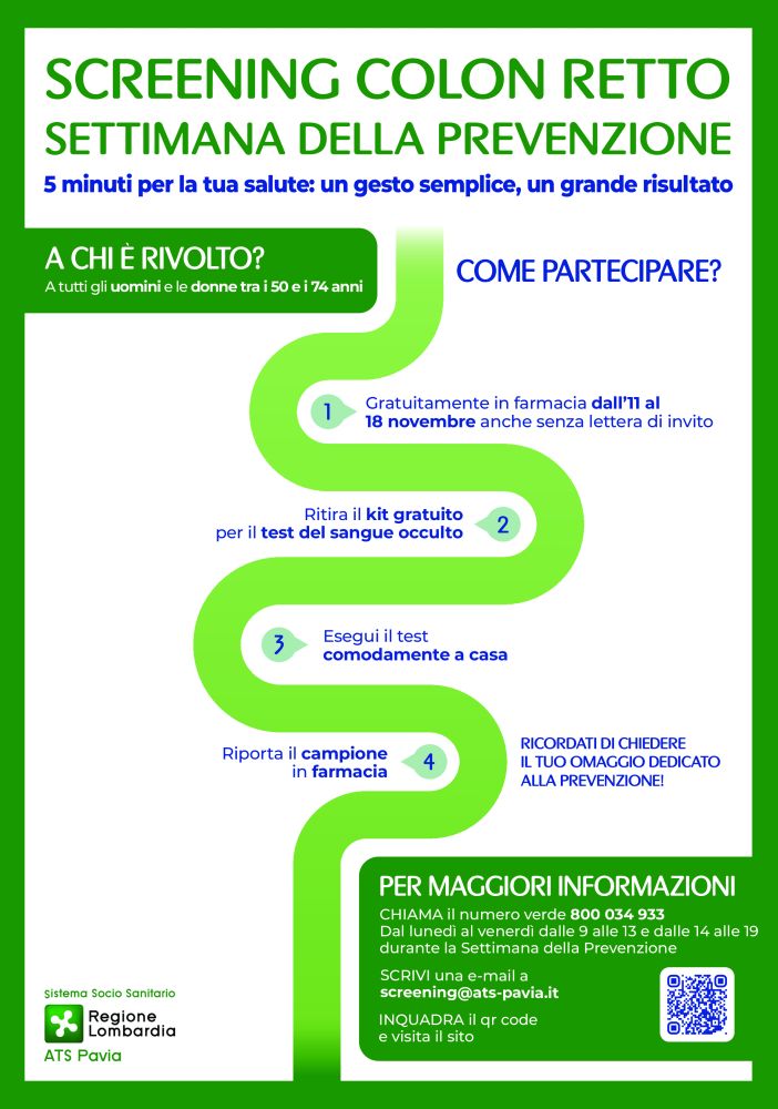 Settimana di prevenzione per il tumore al colon retto: a Pavia test gratuiti in farmacia