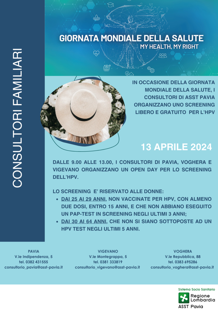 7 aprile 2024: Giornata Mondiale della Salute (“My Health, My Right”). Le iniziative di Asst Pavia