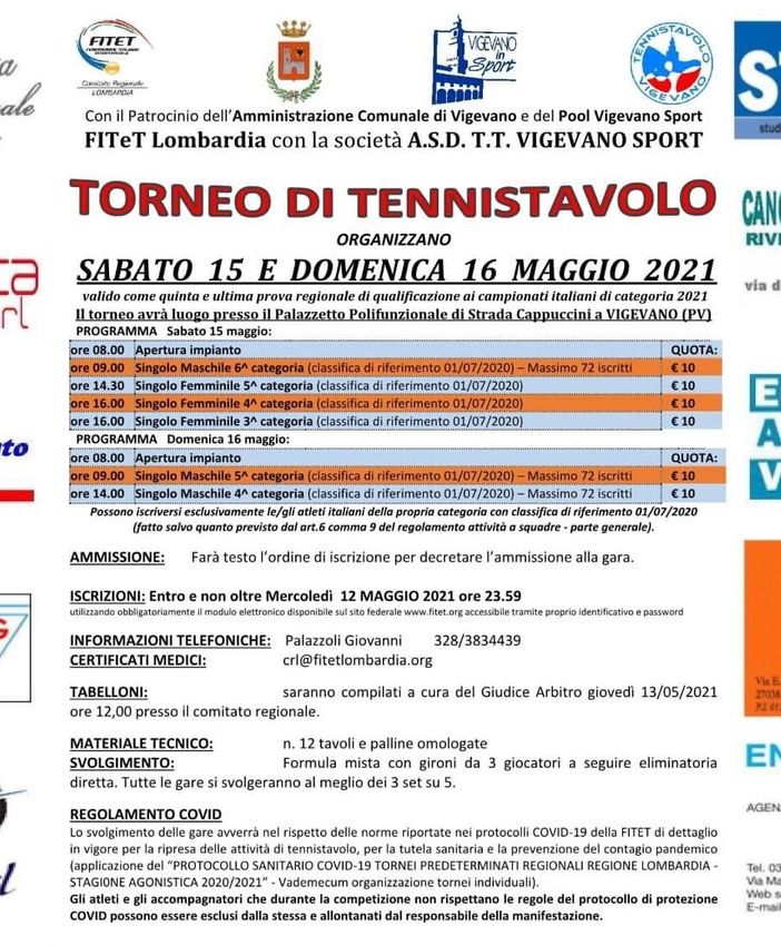 Primo evento post-pandemia al palazzetto di strada Cappuccini. Ad organizzarlo è il Tennistavolo Vigevano Sport