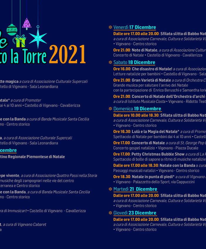 Vigevano, &quot;Natale Sotto la Torre&quot;: ecco il programma degli eventi in città