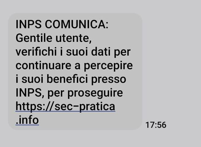 Il nuovo sms truffa dal finto Inps