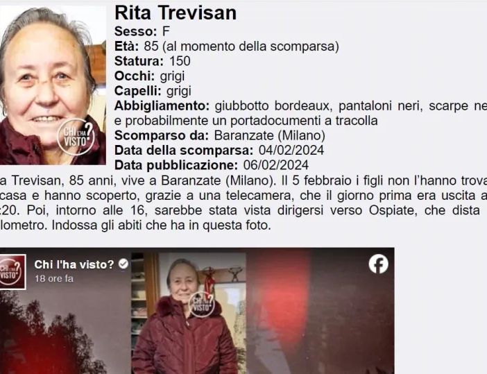 Bollate: scomparsa donna di 85 anni