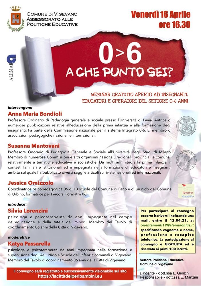Vigevano, venerdì 16 aprile il convegno online &quot;ZeroSei a che punto sei?&quot;