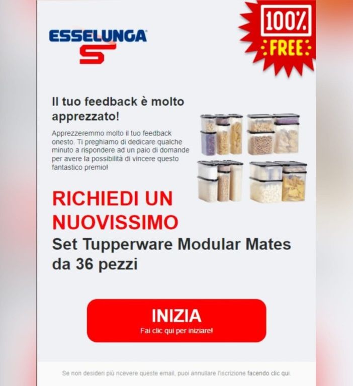 Il finto sondaggio che arriva via mail ai clienti Esselunga