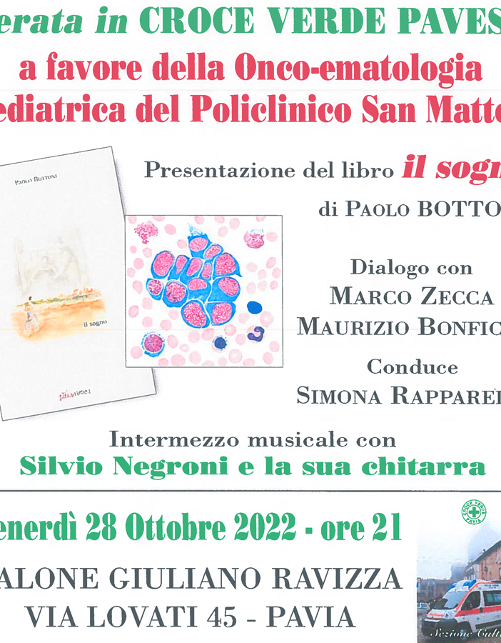 “Il sogno”: Croce Verde Pavese al fianco del reparto di Oncoematologia Pediatrica del Policlinico San Matteo