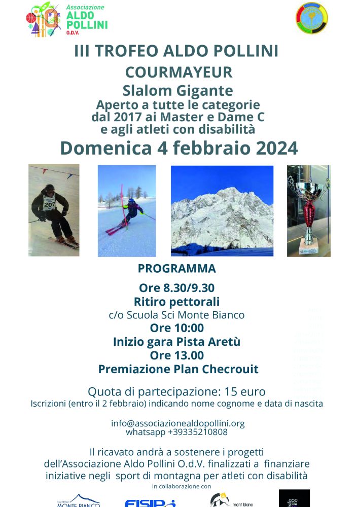Torna il trofeo di sci “Aldo Pollini”: appuntamento domenica 4 febbraio a Courmayeur